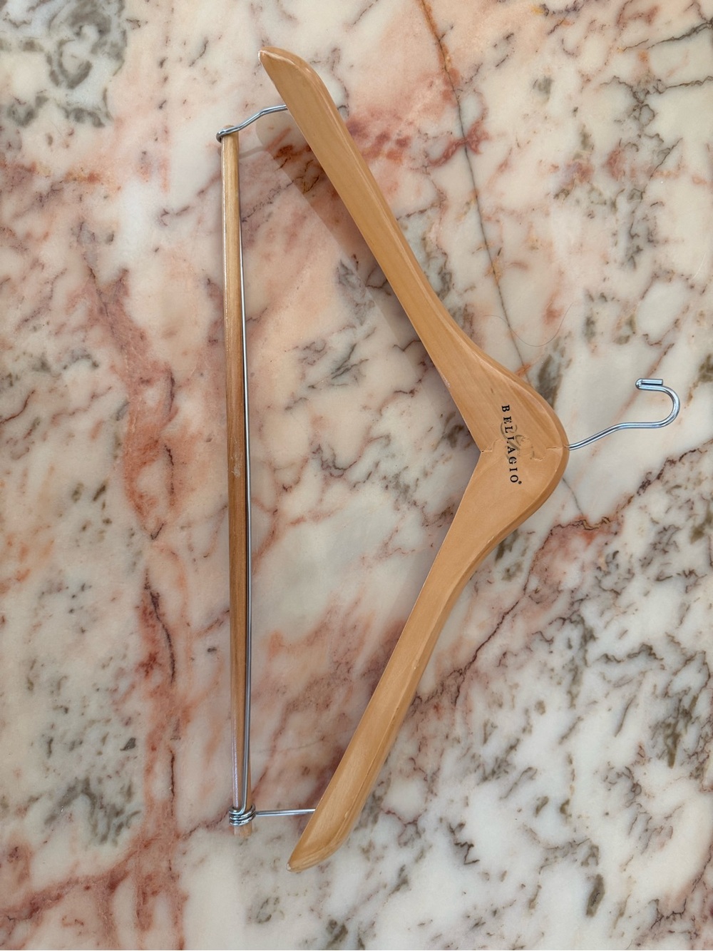 Bellagio Wooden Suit Hanger with Metal Bar - Natural Wood